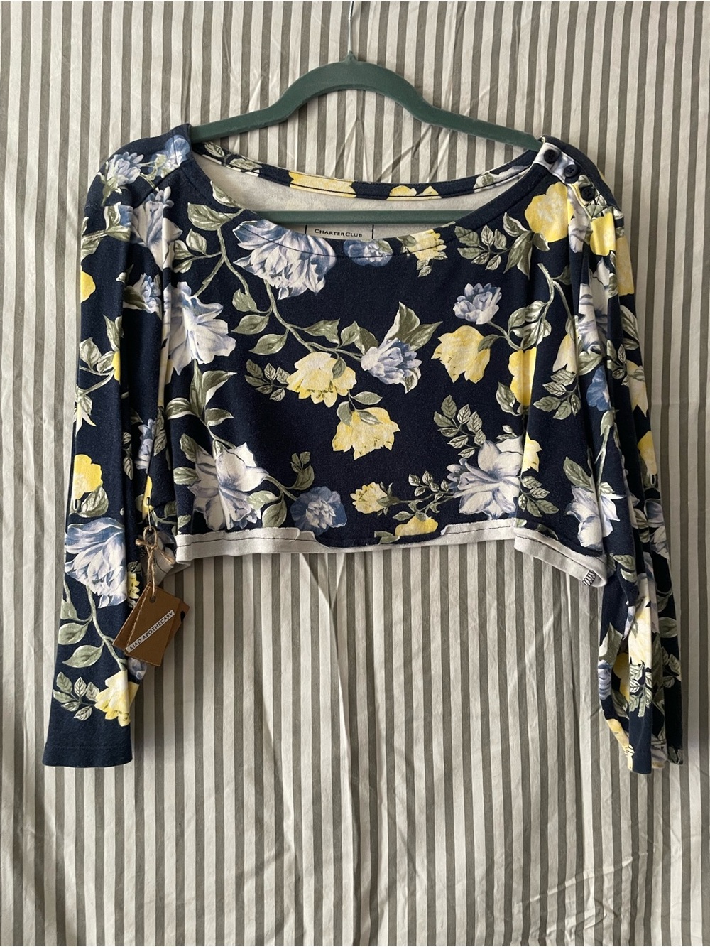 Navy Floral Boatneck Crop Top
